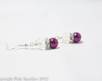 Magenta Pearl and Crystal Earrings