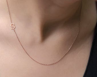 Gold Sideways Initial Necklace | Alphabet Necklace | Personalized Jewelry | Letter Necklace | Bridesmaids Gift | Christmas Gift For Women