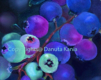 Art Print of Blueberries. Blueberries Closeup From my Original Oil Painting. Art Print for Home Wall Decor.