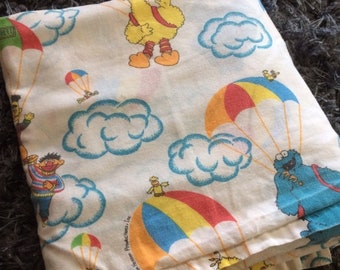SUMMER SALE Sesame Street Twin Flat Sheet Parachute Muppets Jim Henson 1991 - Kids Character Linens 90s Kids
