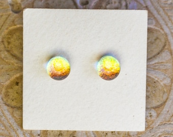 Dichroic Glass Earrings , Petite, Golden DGE-1409