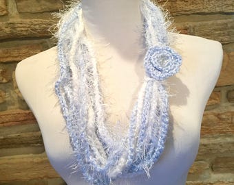 Blue and white scarf, chain scarf, fashion scarf, art scarf, multi medium scarf, womens scarf