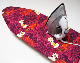 Ironing Board Cover TABLE TOP - beautiful dahlias in deep red and mauve