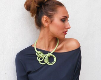 Asymmetrical Statement Necklace Lime Green