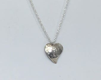 Handmade 925 sterling silver textured heart pendant