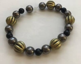 Olive, Gray, and Black Stretch Bracelet, Boho Bracelet