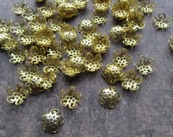 100 Brass Filigree Bead Caps Gold Colour for 10mm Beads