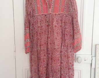 Vintage Indian dress salmon gauze cotton size Medium