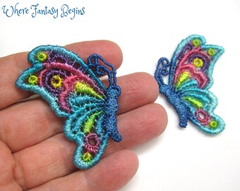 One PAIR Hand Dyed Venise Applique Butterfly's, Victorian Embellishments, Crazy Quilts, Clothes, Pillows, Hand Bags, Scrap Booking, VLA151