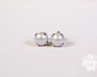 Iridescent Dove Grey Swarovski Pearl Antique Silver Stud Earrings - 8mm