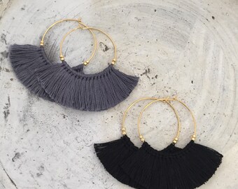 Boho earrings fringe earrings tassel earrings black hoop earrings cheap shipping statement earrings