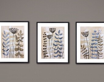 set of 3 paintings abstract painting beige brown white blue original painting abstract art watercolor painting