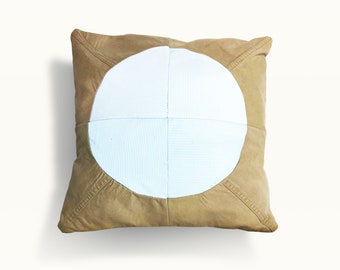 Eco-friendly upcycled ”boyfriend jeans” denim pillow with recycled water bottle fiber backing - free shipping in USA