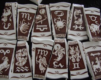 Mosaic Tiles Vintage Broken Plate Zodiac Signs Astrology Supply Hand Cut Pieces Shards Tesserae 12