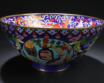 Large Chinese Enamel Cloisonne Bowl with Bat-framing