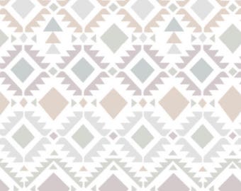 Smooth Minky Fabric by the yard Neutral Aztec. Neutral Tribal print nursery fabric.
