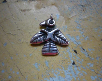 Vintage Navajo Old Pawn Fred Harvey sterling Silver Thunderbird Peyote Pendant Charm Tag Fob