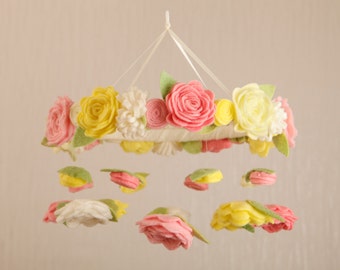 Crib Mobile Baby Girl Nursery Decor Personalized Nursery Mobile Baby Mobile Floral Mobile Felt Mobile Flower Mobile Baby Mobiles Hanging