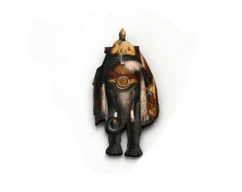 Elephant Brooch, Vintage Illustration, Wood Jewelry, Animal Brooch