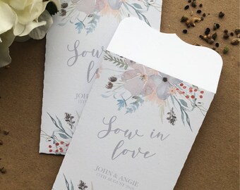 Wedding Favour White Seed Packet Envelopes Personalised 'Sow in Love' x 10