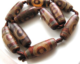 Agate beads, Tibetan Agate tubes, 28mm long, 10mm wide, 1 bead,red, beige, Jewelry supply B-7011