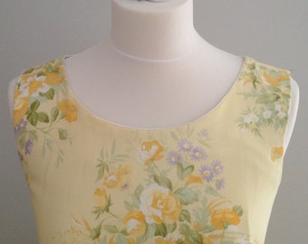 Yellow floral dress, vintage style dress, vintage fabric dress, floral dress, summer wedding guest dress, special occasion dress,