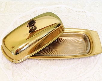 Vintage Dirilyte Dirigold Regal Covered Butter Dish with Etched Glass Insert - Elegant Gold Butter Dish, Hollowware, Dirilyte