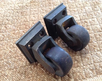 Pair of Vintage Casters, Brass Casters, Square Cup Caster Wheels, Swivel Casters, Salvaged Hardware, Assemblage, Industrial, Farmhouse Decor