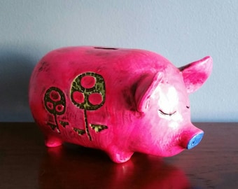 1960s hot pink groovy fitz and floyd style piggy bank