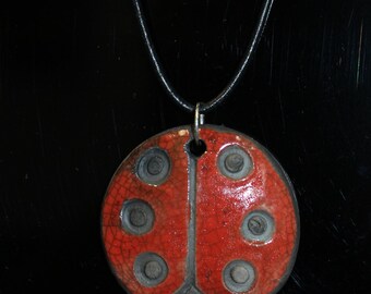 Lady Bug Raku Pendant Necklace
