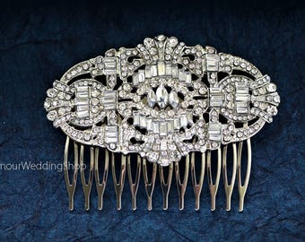 Sale - Bridal Hair Comb Silver Wedding Hair Comb Art Deco Bridal Hairpiece Gatsby Wedding Bridal Headpiece Bridal Hair Accessories