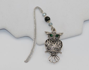 Bookmark, Green Beaded Owl Charm Bookmark