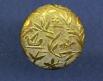 Antique Button, SALE Pad Back w Brass Wallpaper Pattern