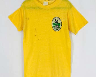 Vintage Boy Scout T Shirt Camp Raven Knob 1981 Youth Small Gold Yellow 80s Scout Camp Made In USA Summer Camp North Carolina NC
