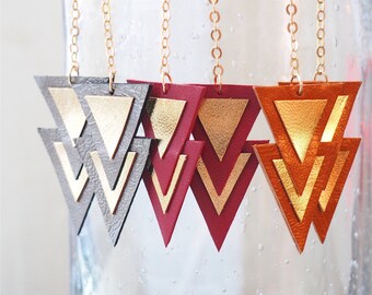 Earrings "Nakam" leather gray and gold