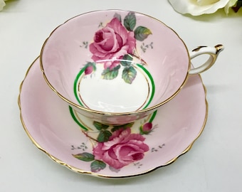 Paragon Double Warranted teacup and saucer with large cabbage roses.