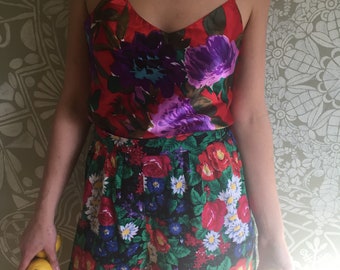 Vintage Rayon High Waisted Floral Shorts
