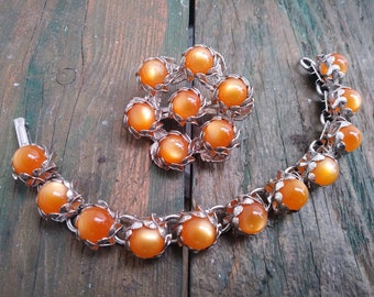 Vintage moon glow demi parure bracelet brooch