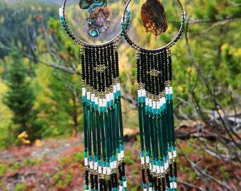 Abalone inspired hoops/ native american handmade beaded earrings