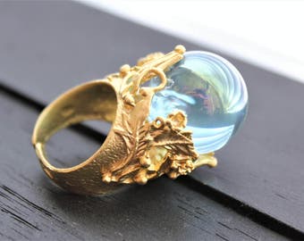 Aura Quartz Ring Aura Quartz Jewelry Crystal Ball Ring Crystal Ball Jewelry Fortune Teller Ring Fortune Teller Jewelry Aura Crystal Ring