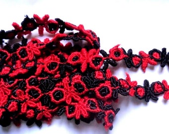 4/8 inch wide embroidered trim black/red price for 1 yard