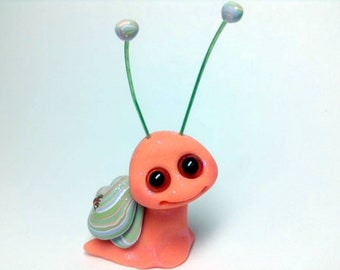 Peach and Seafoam Swirl Sparkle Snail Trollfling Troll Mini by Amber Matthies