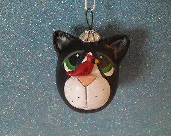 Tuxedo Cat Gourd Ornament