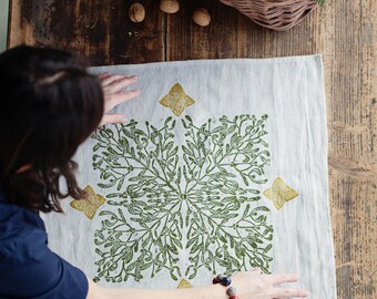 Furoshiki lino block printed linen gift wrapping cloth japanese