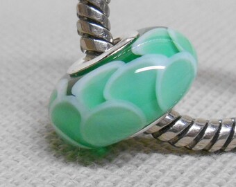 Transparent Green Scales Bead, Handmade Lampwork Bead, Silver Cored European Charm Bead