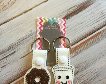 Coffee and Donut Keychain - Best Friends Keychain - BFF Keychain - Coffee Keychain - Donut Keychain - Coffee and Donuts - Doughnut Keychain