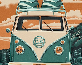 San Diego, California - VW Van Letterpress (Art Prints available in multiple sizes)