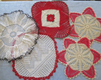 Lot of 5 Vintage Hand Crocheted Doilies