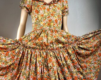 RARE 40s 50s Patio Dress Rayon Metal Zipper Semi Sheer / Vng 40s Early 50s Square Dance Dress / 40s Pin Up Rockabilly Patio Dress