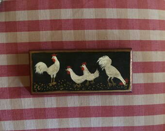 French Country Provence Fork Art Rooster and Hens handpainted art